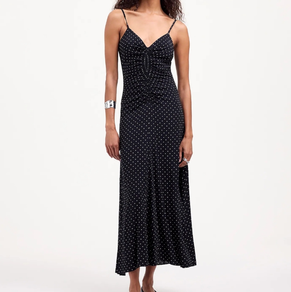 Madewell Ruched High-Low Midi Dress in Polka Dot